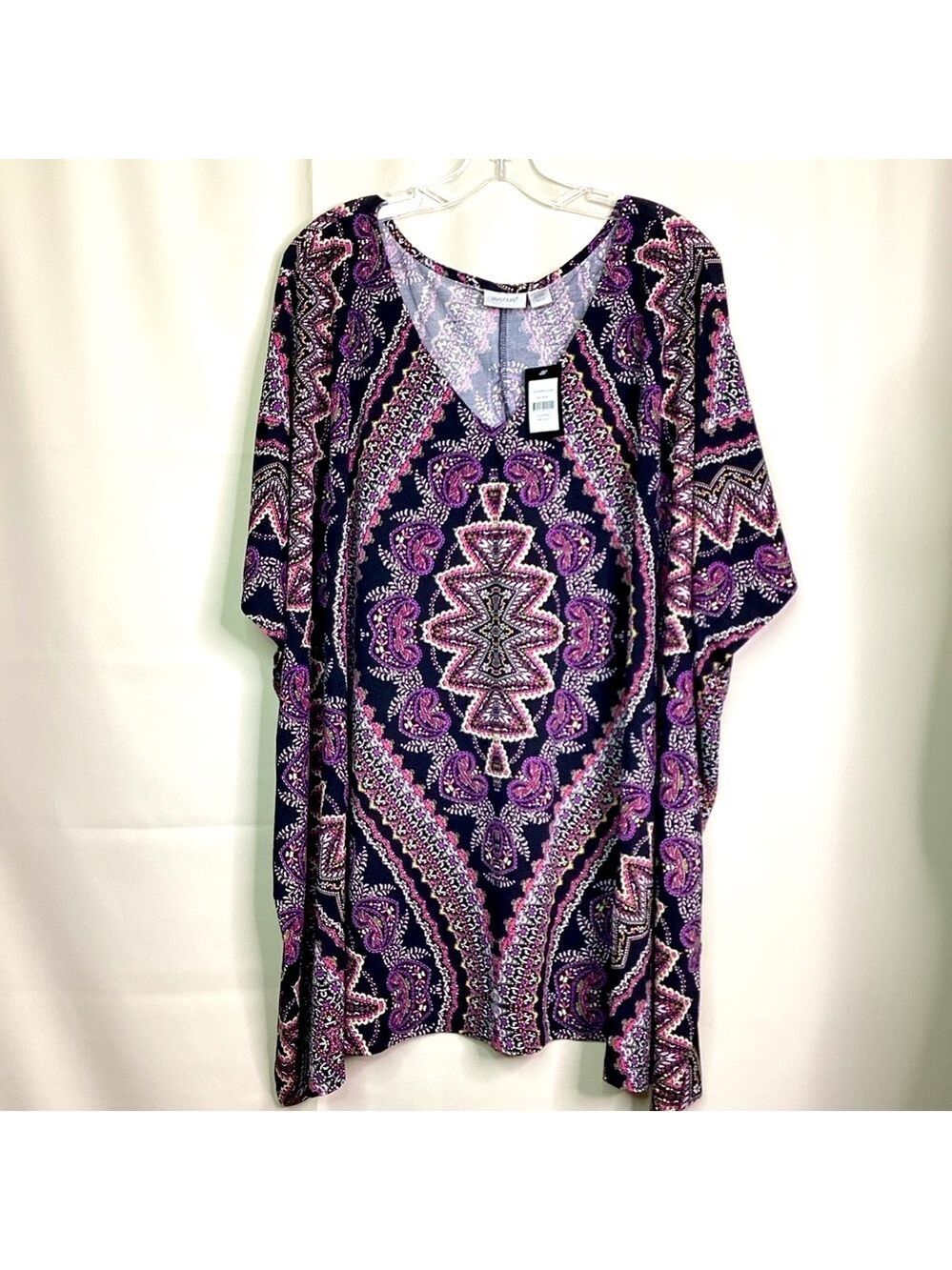 Avenue Plus Size 22 24 Top Boxy Purple and Pink Tunic Blouse